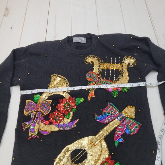 Vintage Marisa Christina ornate christmas instruments sequin sweater - Picture 8 of 11